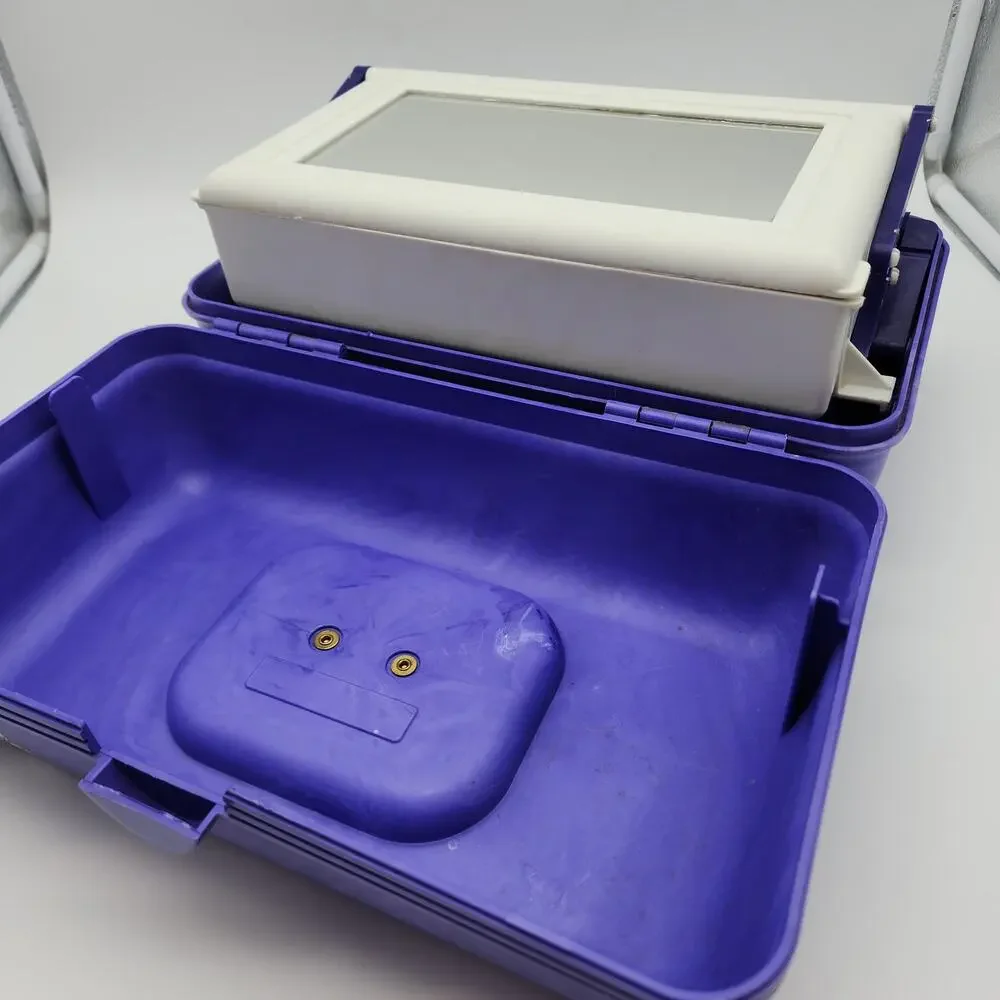 Vintage 90s Caboodles Makeup Case Purple Swirl Mirror Slide Out Trays 3 Tier USA